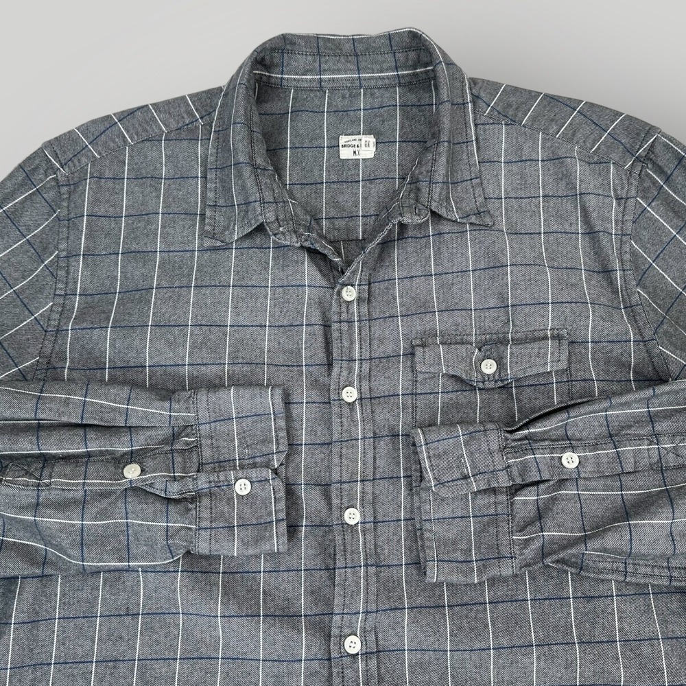 Bridge & Burn Gray Twill Plaid Button‎ Up Shirt Mens Size XL Long Sleeve